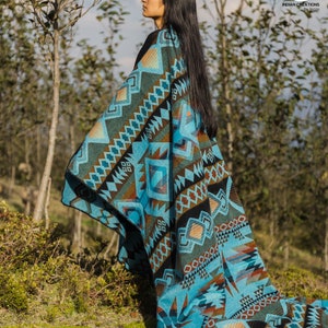 Handmade Alpaca Wool Blanket. (Blue Morpho) Queen Size. Handcrafted by Indigenous Hands. Super Soft and Warm. FREE SHIPPING! Gift Ideas.