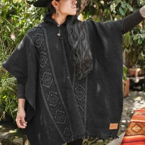 Deep Forest Handmade Wool Poncho. Closed in the front with Hood. Handcrafted by Indigenous Hands. Machine Washable! Free Shipping!