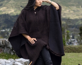 Handmade Wool Poncho. (Truffle) Closed in the front with Hood. Handcrafted by Indigenous Hands. Machine Washable! FREE SHIPPING! Gift Ideas.