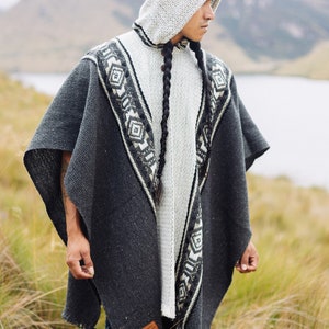 Handmade Sheep Wool Poncho. (Fog Gray) Closed in the front with Hood.Crafted by Indigenous Hands.Machine Washable!Free Shipping!Gift Ideas image 3