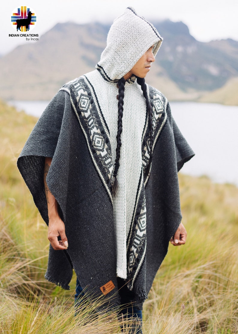 Handmade Sheep Wool Poncho. (Fog Gray) Closed in the front with Hood.Crafted by Indigenous Hands.Machine Washable!Free Shipping!Gift Ideas image 3