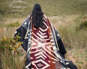 Handmade Alpaca Wool Blanket: Terracotta Field Design, Soft & Warm