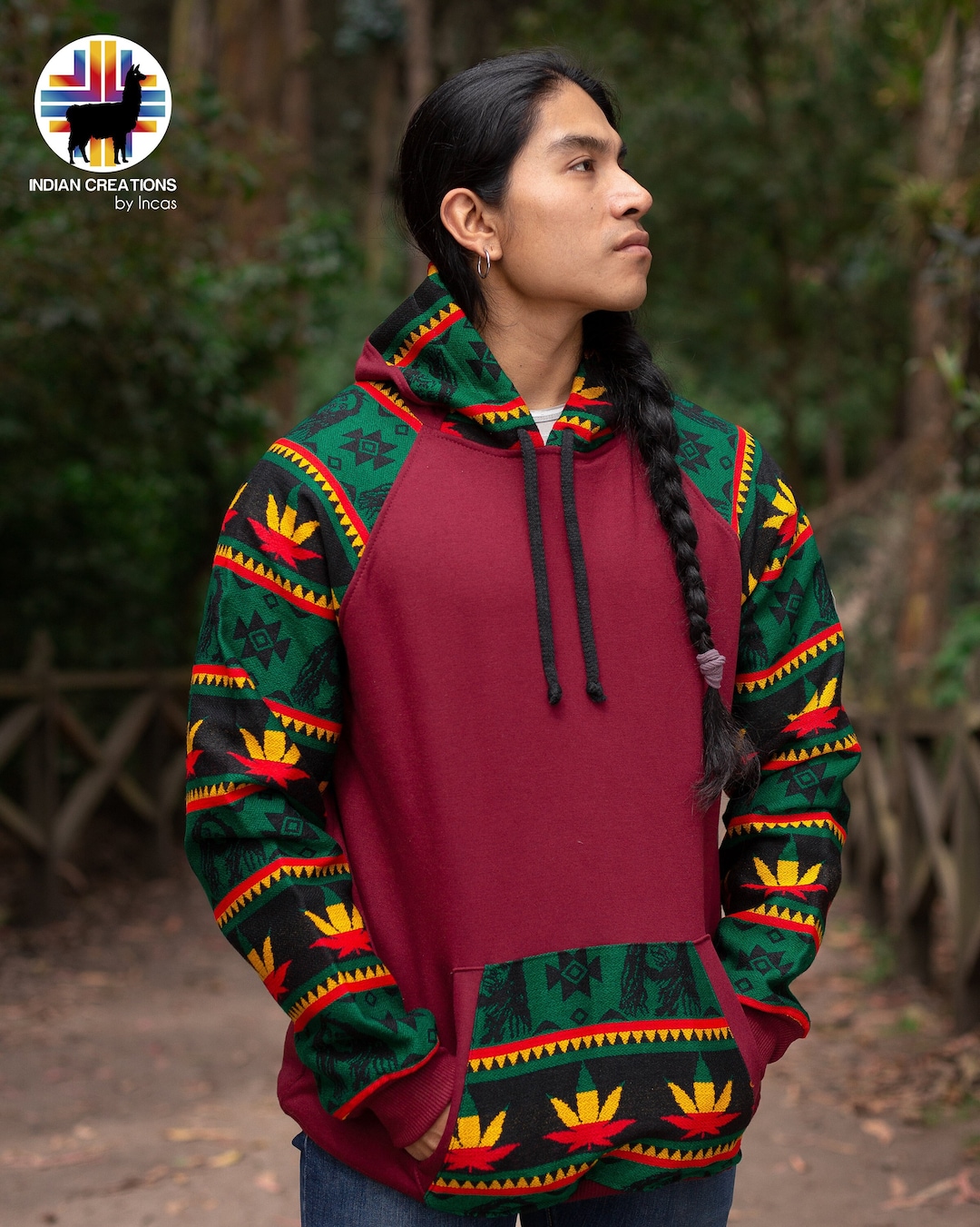 Indigenous Hoodie (red Rasta Style) Handcrafted by Indigenous