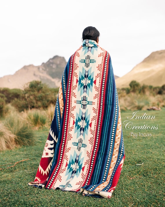 Native American blue Bear Blanket. Beautifully Designed by
