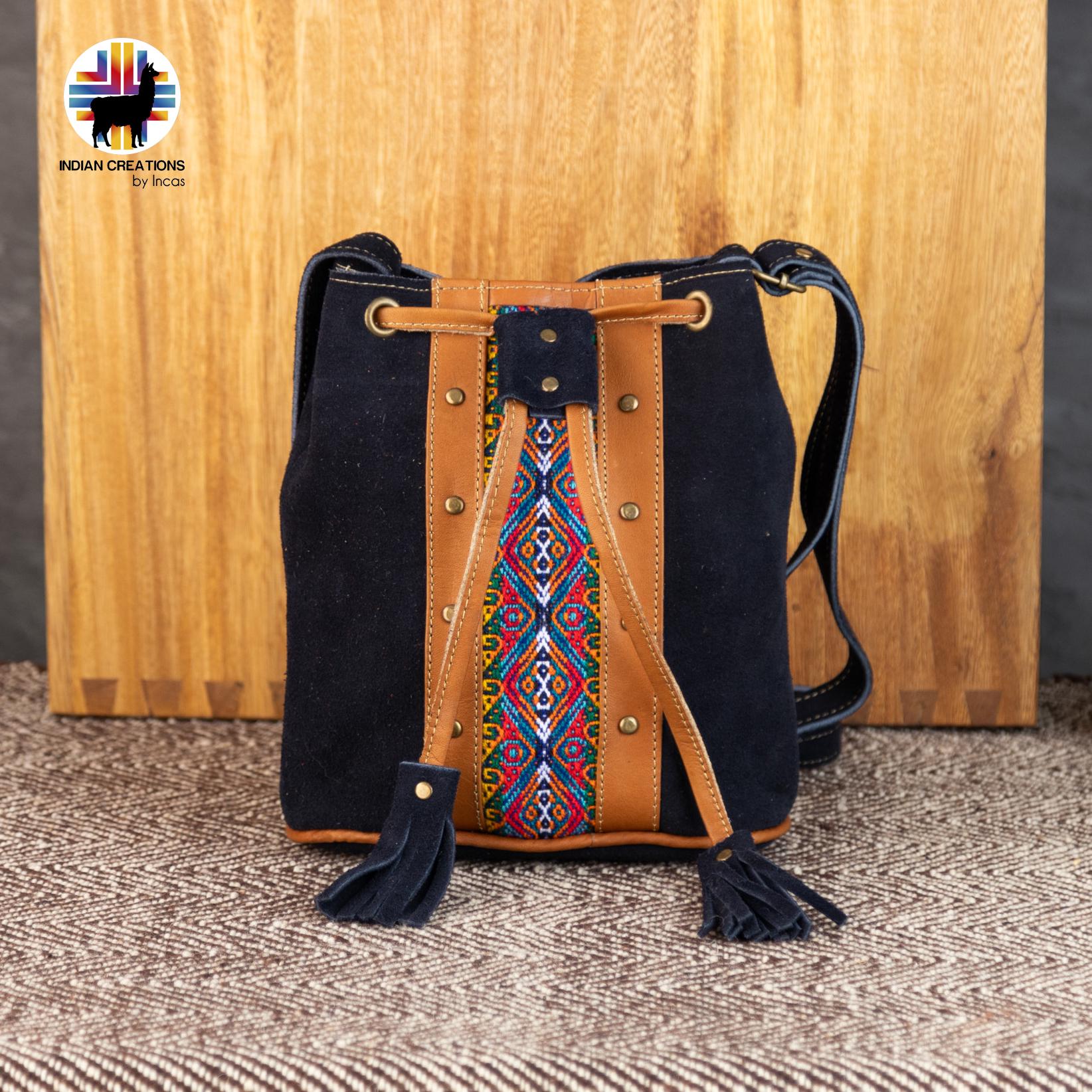 Vintage Handmade Guatemala Boho Multi Color with Leather Trim Bucket Bag Guatemalan Bucket Bag - Etsy main image 2