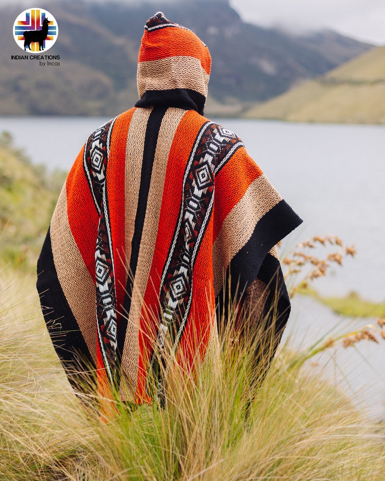 Handmade 100% Wool Poncho. (fall Foliage) Closed in the Front With Hood ...