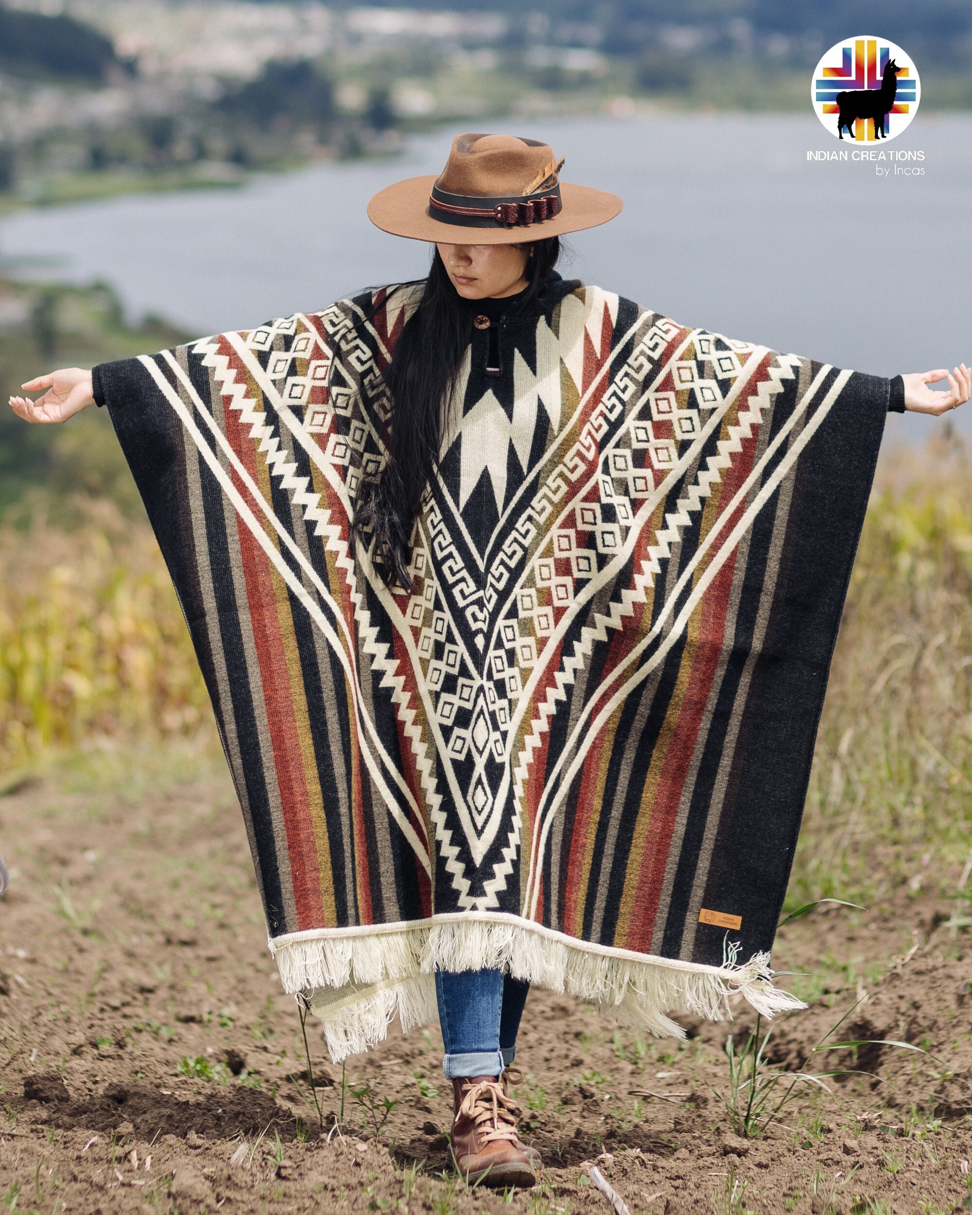 Gran oferta de muestras! Poncho de lana de alpaca hecho a mano