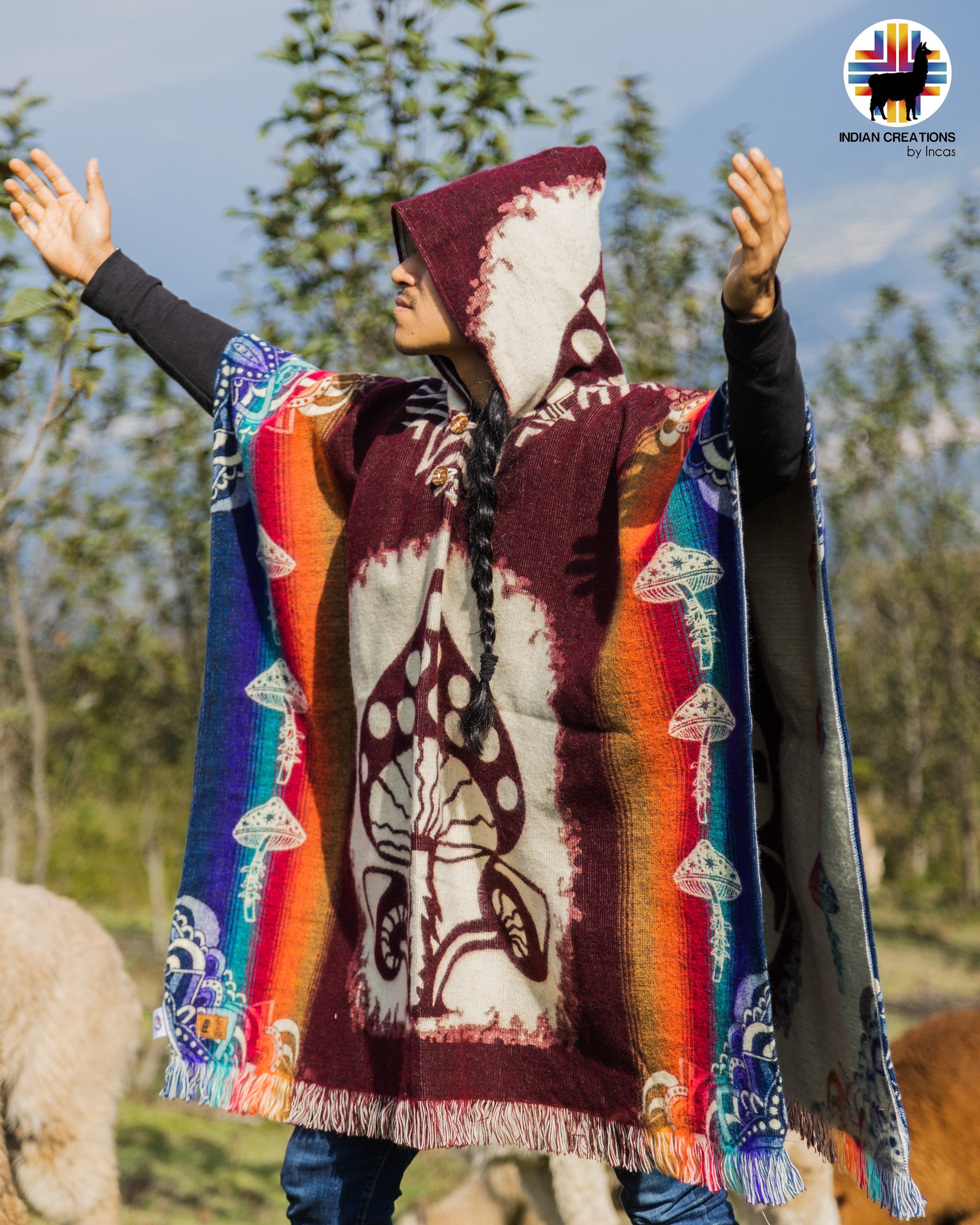 Unisex Alpaca Wool Poncho. (zoanthid Coral) Handmade by Indigenous