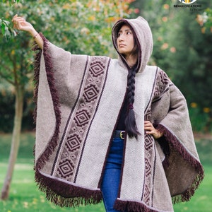 Handcrafted Wool Cape. Raw Umber 100% wool cape open front with Hood. Free Shipping. Gift Ideas image 7