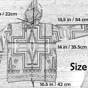 May include: A black and white patterned hooded sweater with a zipper closure. The sweater has a geometric design and measures 13.5 inches wide by 14 inches long. Size 4.