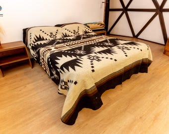 KING SIZE and HEAVY-Duty Alpaca Blanket  (Brown Holzstapel). Handcrafted by Indigenous Hands. Warm, Soft, Durable, Machine Washable.