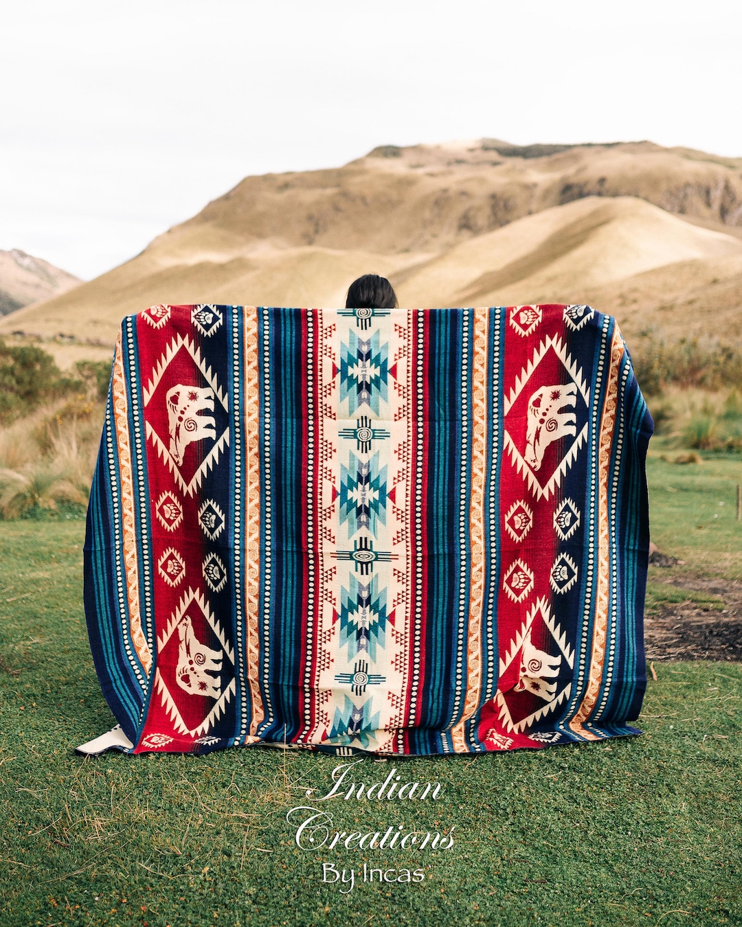 Handcrafted Alpaca Blanket blue Bear. Beautifully Designed by Indigenous Crafters. Soft and Warm Throw FREE SHIPPING Gift Ideas. Etsy Australia