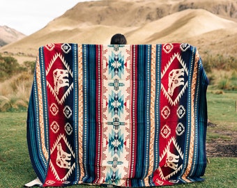 Handcrafted Alpaca Blanket (Blue Bear).  Beautifully designed by Indigenous Crafters. Soft and Warm Throw! FREE SHIPPING! Gift Ideas.