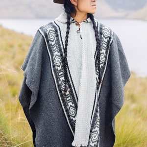 Handmade Sheep Wool Poncho. (Fog Gray) Closed in the front with Hood.Crafted by Indigenous Hands.Machine Washable!Free Shipping!Gift Ideas image 7