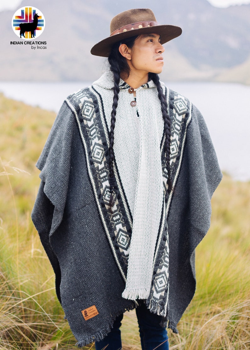 Handmade Sheep Wool Poncho. (Fog Gray) Closed in the front with Hood.Crafted by Indigenous Hands.Machine Washable!Free Shipping!Gift Ideas image 7