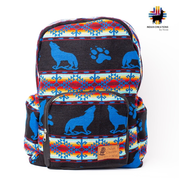Handmade Native American Wolf Backpack. (Nave Wolf Spirit) Handmade, unique, accessible. Machine washable! FREE SHIPPING!