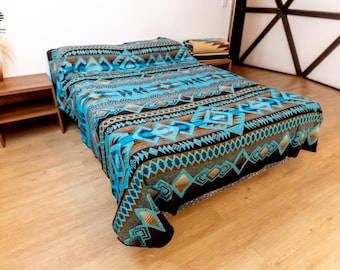 KING SIZE and HEAVY-Duty Alpaca Blanket  (Blue Morpho). Handcrafted by Indigenous Hands. Warm, Soft, Durable, Machine Washable.