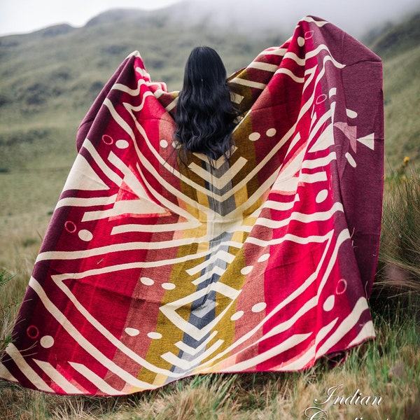 Alpaca Wool Blanket. Ultra soft and warm. (Scarlet Dream) Beautifully designed by Indigenous Crafters. Free Shipping! Gift Ideas