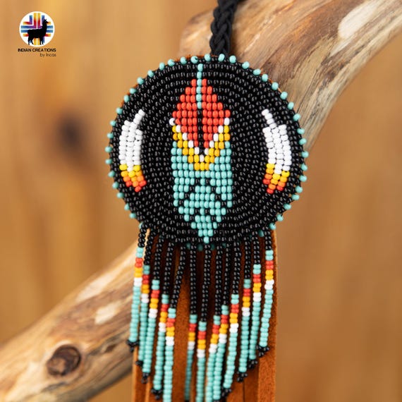 Handmade Leather Hair Tie. Beaded Hair Accessories. Made in  display picture 1