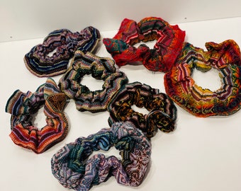 Handmade Hair Scrunchies.  Hippie Scrunchy. Boho Hair Ties. Soft Stretchy Scrunchies. Gift Ideas