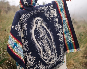 Poncho Notre-Dame de Guadalupe en alpaga. Fait main, super doux et chaud ! Expédition depuis les États-Unis ! Idées cadeaux