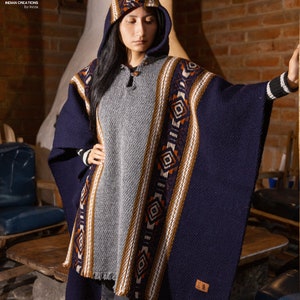 Soft Vegan Wool Hooded Tibet Poncho - Purple & Pink