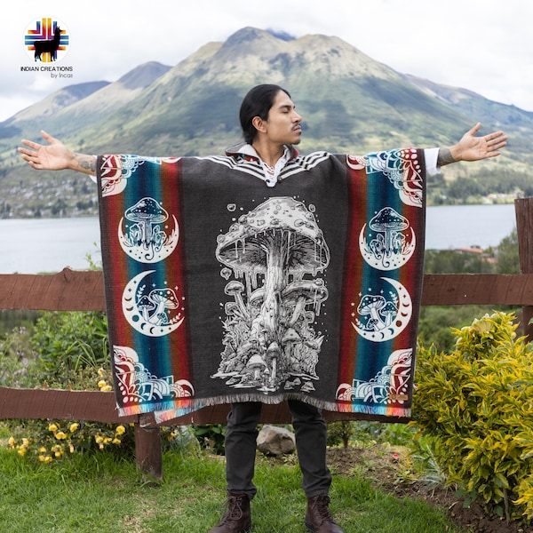 Poncho de lã de alpaca (Lactarius índigo) feito por mãos indígenas. Macio e quente, com capuz. Tamanho único. Unissex. FRETE GRÁTIS! Ideias para presentes