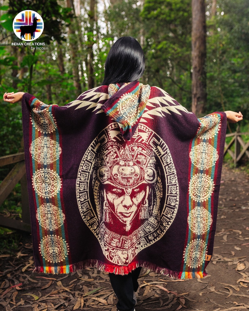 Aztec Rug Poncho Alpaca Wool Poncho (aztec Warrior II) Handcrafted by Indigenous Hands ...
