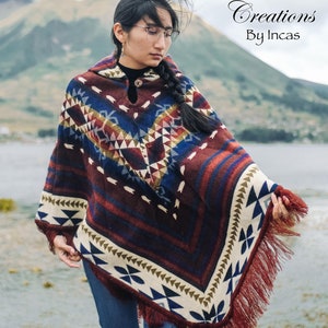 V Style Alpaca Poncho. Handcrafted in the Andes Mountain. Soft and warm.