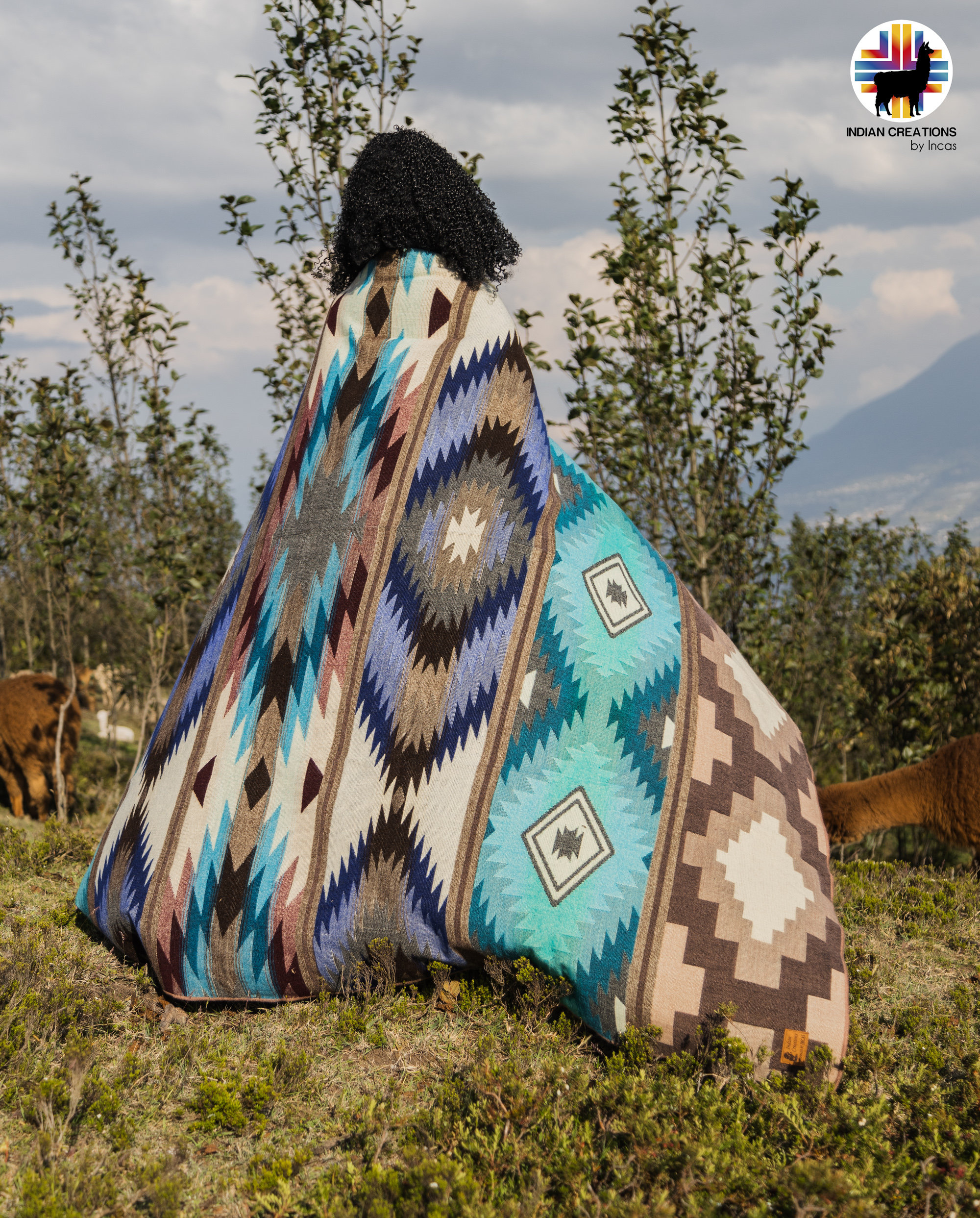 Handmade Alpaca Wool Blanket. (Blue Pansy) Queen Size. Handcrafted by Indigenous Hands. Super Soft and Warm. FREE SHIPPING! Gift Ideas.
