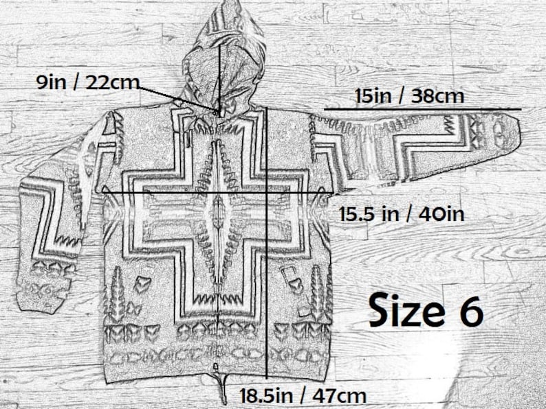 May include: A black and white patterned hooded sweater with a zipper closure. The sweater is size 6 and measures 15.5 inches wide by 18.5 inches long.
