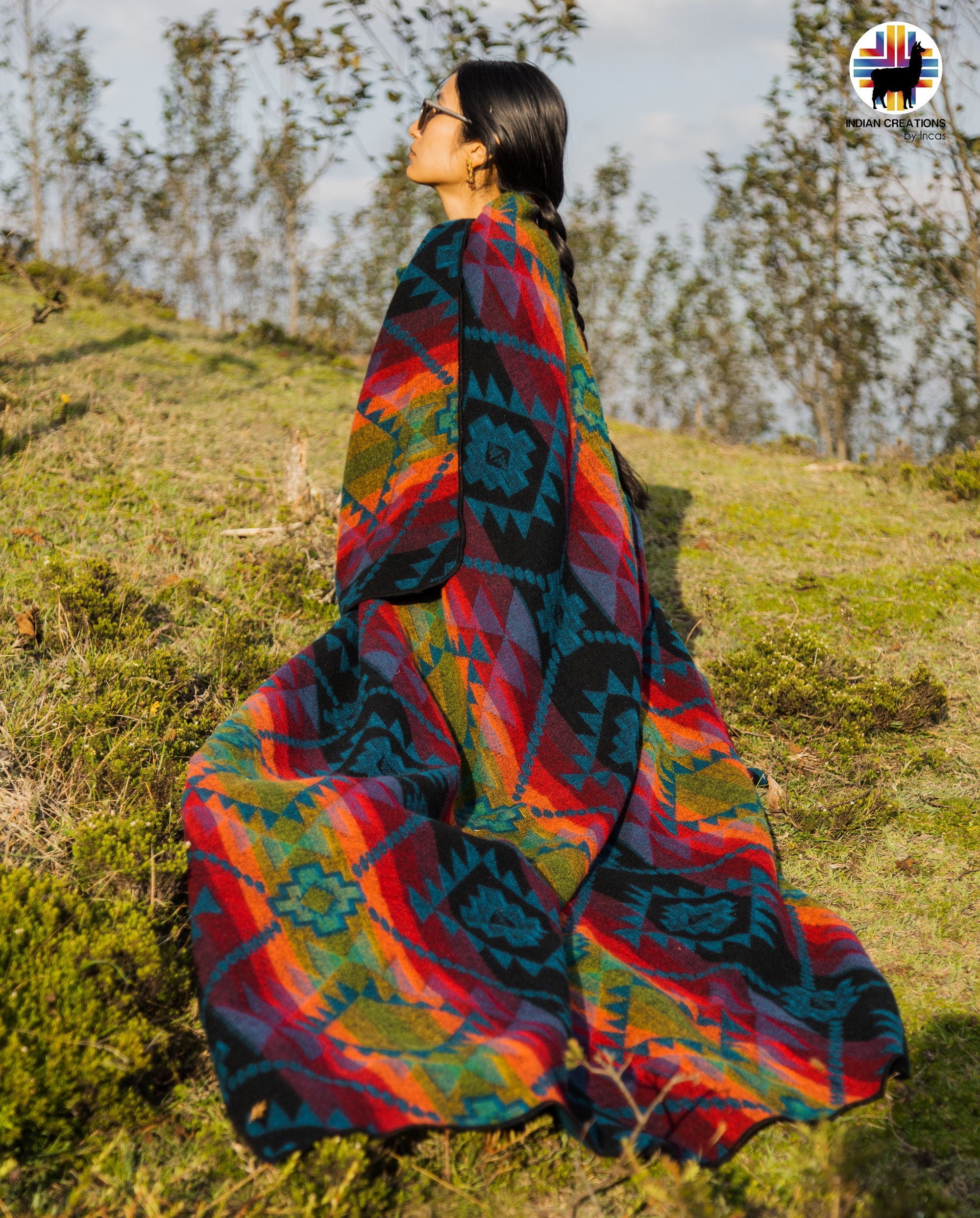 Handmade Alpaca Wool Blanket. (Sunset Sky) Queen Size. Handcrafted by Indigenous Hands. Super Soft and Warm. Free Shipping! Gift Ideas
