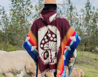 Unisex Alpaca Wool Poncho. (zoanthid Coral) Handmade by Indigenous