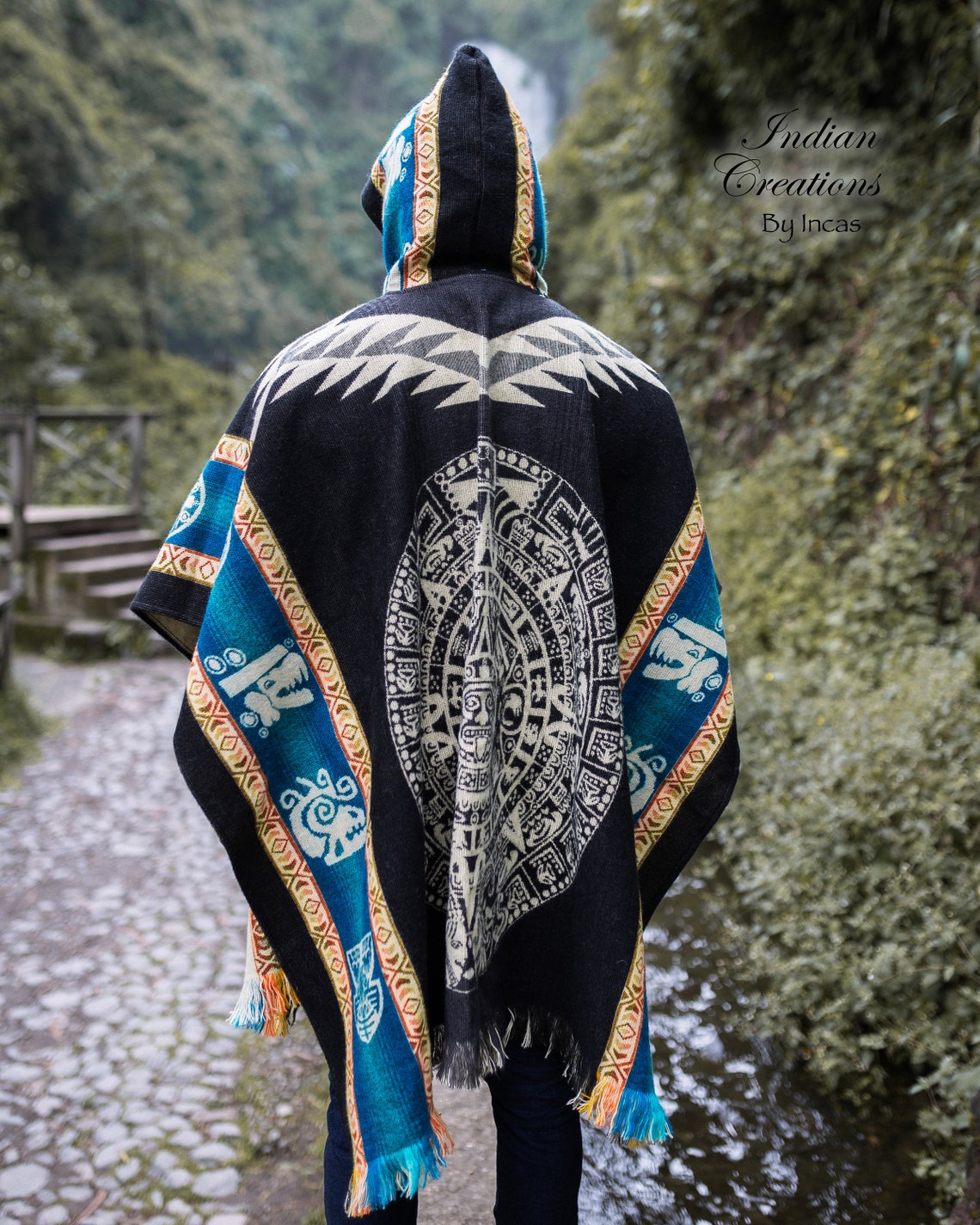 Aztec Calendar Alpaca Poncho Very Soft And Warm With Hood Etsy