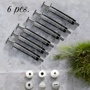 Miniature Size Dessert Frosting Decorating Kit | Tips and Syringe Cream & Whipped | Mini Nozzle for Clay | Cold Porcelain|Decoden Piping Tip image 2