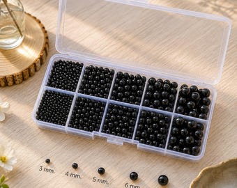 Black Imitation Pearl Beads, 3-8mm, 1380pc, Craft Eyes