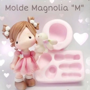 Silicone mold Magnolia Doll, molde de silicona Magnolia, cake topper silicone mold Magnolia polymer clay, porcelain cold silicone mold.