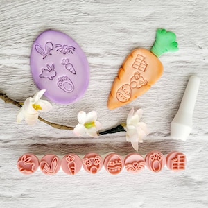 Kit Carimbos Easter - Polymer Clay easter stamp Tools -Polymer Clay stamps for pottery tools-Texturizer Clay Embossing Stamp porcelain cold.