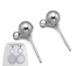 20pcs Stainless Steel Earring Post, Earstud, 4mm Ball head, with loop, Hypoallergenic.