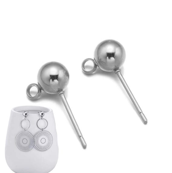 20pcs Stainless Steel Earring Post, Earstud, 4mm Ball Head, With