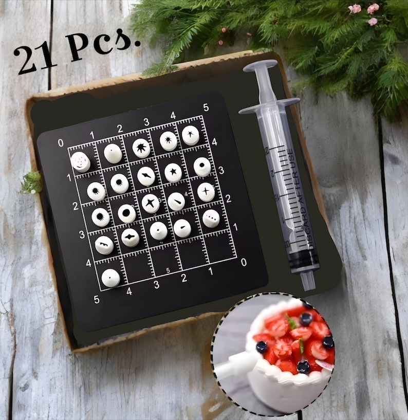 Miniature Size Dessert Frosting Decorating Kit | Tips and Syringe Cream & Whipped | Mini Nozzle for Clay | Cold Porcelain|Decoden Piping Tip image 5