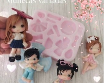 Muñecas Variadas,silicone mold cute dolls,porcelain cold,polimero arcilla,assorted dolls,polymer clay,mold princess doll