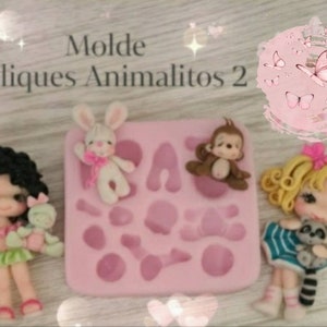 Animal applique 2 silicone mold, cute animal silicone mold, molde de silicona aplicaciones animalito 2