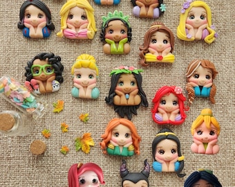 Prinzessin Clay Dolls, Clay Bow, Wählen Sie ein, Bogenmitte Clay Puppe, Clay Charme, Clay Bogenmitte, Polymer Clay Mitte, Prinzessin Cinderella, Ariel
