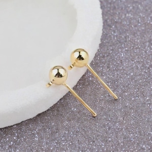 Gold ball stud with loop, 20 pcs Surgical stainless earring post, 4mm ball head ear stud, Dainty earring findings