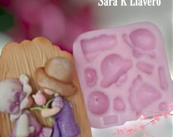 Sara K Llavero molde de silicona, applique sara K , silicone mold polymer clay doll,silicone mold flexible porcelain cold,