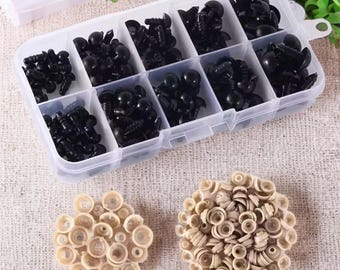 人形やおもちゃ用の黒いプラスチックの安全目100個。あみぐるみ、テディベア、DIYクラフトプロジェクトに最適。