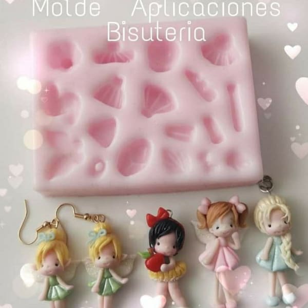 Apliques Joyeria mini princess doll,Bisuteria Artesanal,Mold silicone jewelry,Molde de silicona para Joyeria,mold silicone biscuit,Jewelty