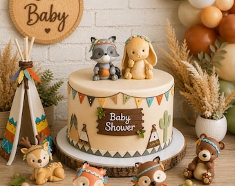 Wald Kuchen Topper | Tondekoration Waldtiere Waldtiere Herzstücke | Cake Topper Baby Shower Geburtstag Dekorationen