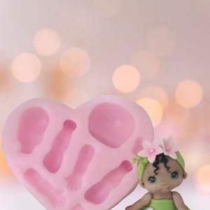 Silicone Mold Baby Heart- Flexible Silicone Mold - Silicone Mold Doll Baby -Cake Topper Baby - Cold Porcelain Doll Baby - Clay Baby mold.